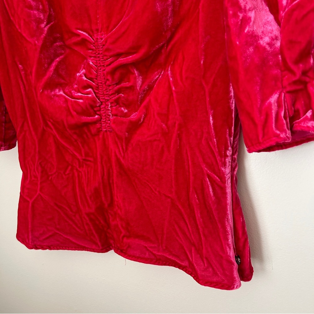 Scotch & Soda Blouse Pink Fitted Puff Sleeve Velvet Planet Love Ruched Top - Picture 4 of 14